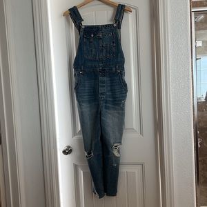 Free People Denim overalls, cropped ankle length. Never worn